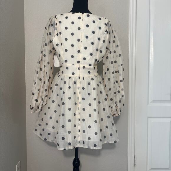 Bardot Eva Mini Dress, Polka Dot Nude Spot, Revolve, Coquette, Retro, size 10 - Picture 3 of 12